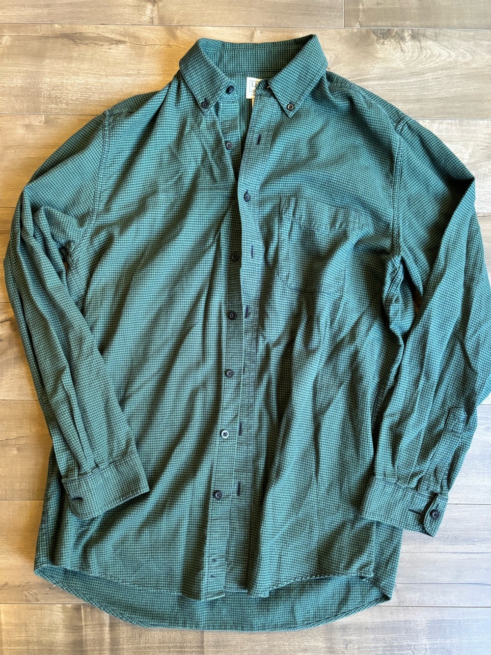 L.L. Bean Wicked Good Flannel Shirt Traditional Fit Tall M Houndstooth Green